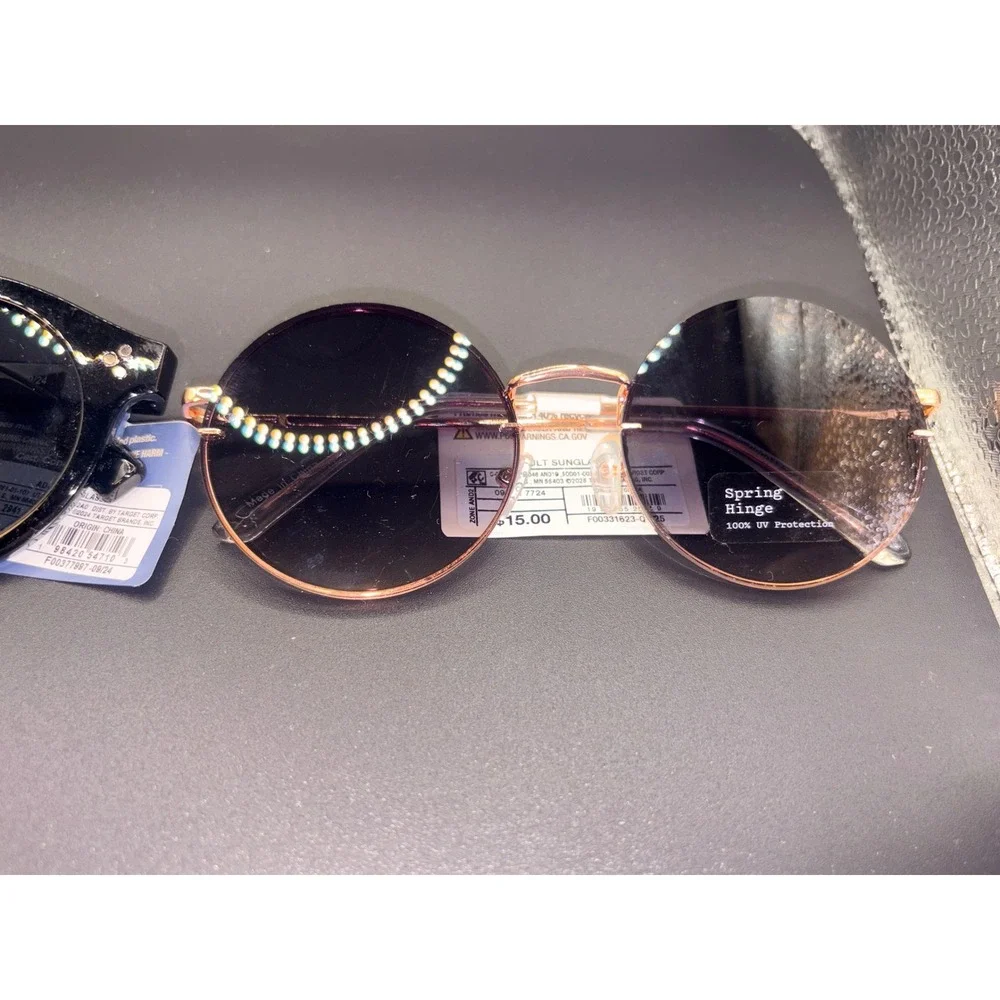 Universal Thread Wild Fable Sunglasses Set Black Round Rose Gold Rimless 2 Pack